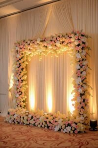 Wedding stage backdrop & event decoration across moradabad and Up creamy theme wedding backdrop decoration with elegant decoration in moradabad and all up