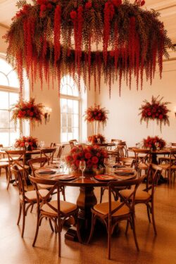 luxury flower ceiling decoration with round dining table setup for wedding even luxury flower ceiling decoration with round dining table setup for wedding event